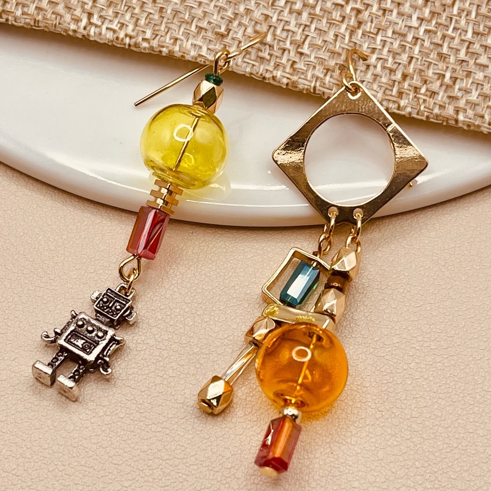 Colorful Robot Mismatched Drop Dangle Statement Earrings